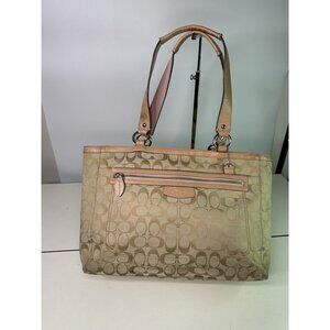 Coach Purse Penelope Brown Pink Canvas Leather Shopper Tote Satchel F14694